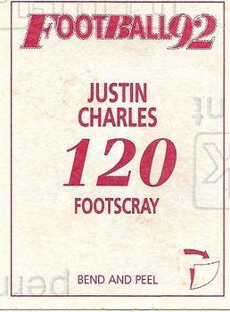 1992 Select AFL Stickers #120 Justin Charles Back
